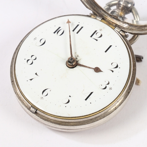 71 - A GEORGE III SILVER PAIR CASED POCKET WATCH. The outer case and watch case London 1819, the white en... 