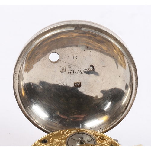 71 - A GEORGE III SILVER PAIR CASED POCKET WATCH. The outer case and watch case London 1819, the white en... 