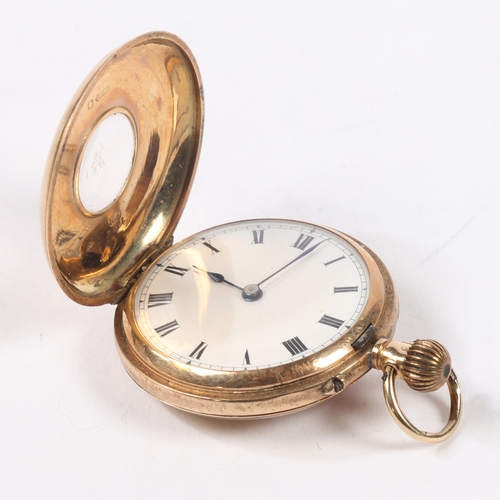 73 - A LADIES 9 CARAT GOLD HALF HUNTER POCKET WATCH. the case with import mark for London 1910, the outer... 