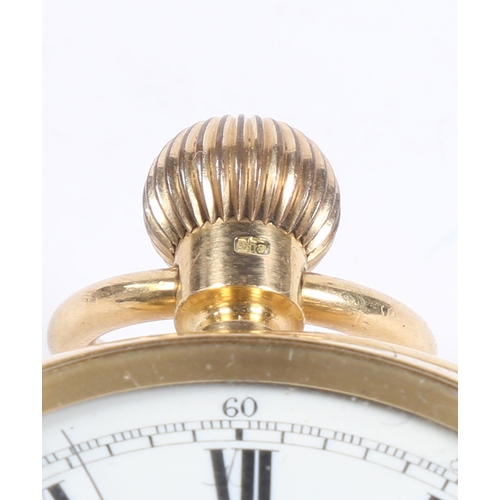 74 - AN 18 CARAT GOLD OPEN FACE POCKET WATCH. the white enamel dial with Roman numerals, outer minutes an... 