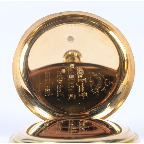 74 - AN 18 CARAT GOLD OPEN FACE POCKET WATCH. the white enamel dial with Roman numerals, outer minutes an... 