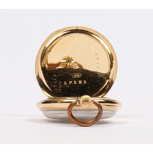 75 - A CARTIER 18 CARAT GOLD LADIES OPEN FACE POCKET WATCH. the signed silver dial with engine turned eff... 