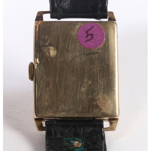 80 - A 9 CARAT GOLD ART DECO WRISTWATCH. the case Birmingham 1934, the silver dial with Arabic numerals a... 