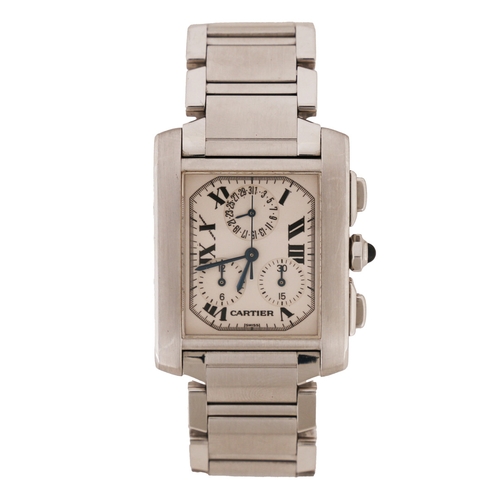 87 - A CARTIER TANK FRANCAISE CHRONOGRAPH STAINLESS STEEL GENTLEMAN'S WRISTWATCH. model no. 2653, the sig... 