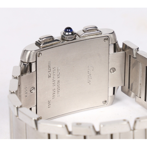 87 - A CARTIER TANK FRANCAISE CHRONOGRAPH STAINLESS STEEL GENTLEMAN'S WRISTWATCH. model no. 2653, the sig... 