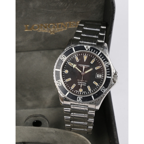 99 - A LONGINES ADMIRAL 200 METERS GENTLEMAN'S STAINLESS STEEL WRISTWATCH. circa 1995, the signed black d... 