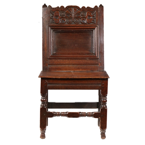 10 - A RARE CHARLES II OAK BACKSTOOL, LANCASHIRE, CIRCA 1670. Having a fully enclosed back, the plain bac... 