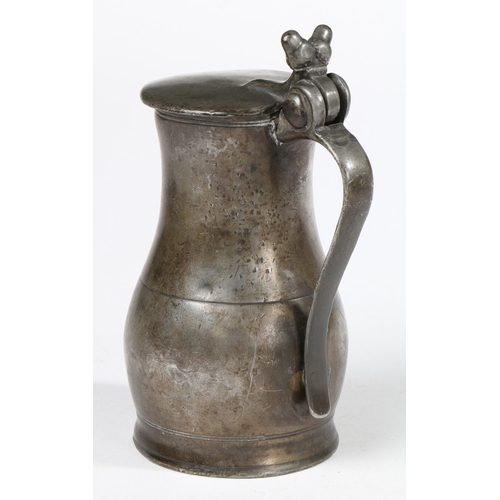 111 - A GEORGE III PEWTER HALF-PINT JERSEY MEASURE, CIRCA 1780. The body of typical pear-shape with incise... 