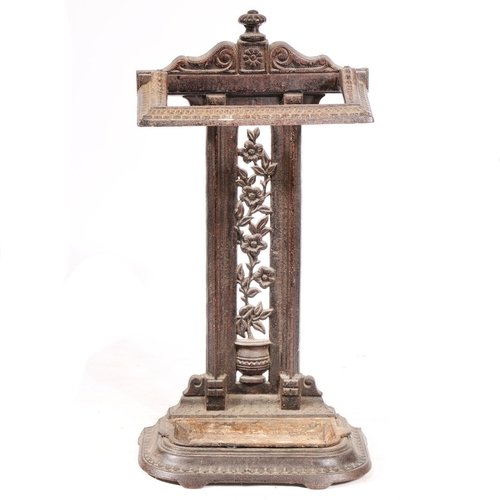 118 - A VICTORIAN CAST IRON UMBRELLA STAND, CIRCA 1880. In the Aesthetic Manner, cast with a floral spray ... 