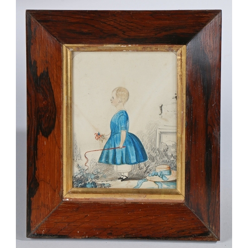 119 - A 19TH CENTURY ENGLISH 'NAIVE SCHOOL' PORTRAIT MINIATURE. Pencil, ink and watercolour on paper, a yo... 