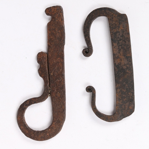 152 - TWO 18TH CENTURY TINDER BOX WROUGHT IRON 'STEELS', ENGLISH. One with two scroll terminal handles, th... 