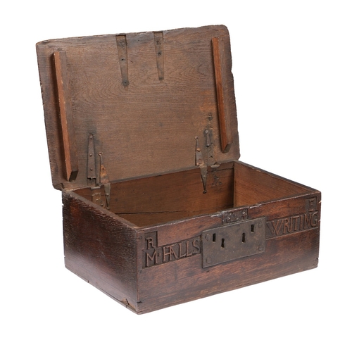 157 - A RARE JAMES I BOARDED OAK BOX, NAMED AND DATED 1624. Having a triple-reeded one-piece top, the frie... 