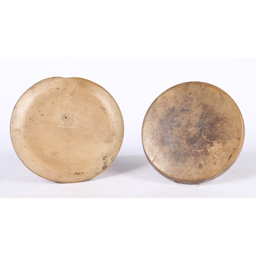 167 - TWO 18TH CENTURY SYCAMORE PLATES OR PLATTERS, ENGLISH. One with a moulded flat rim and sides, 21.5cm... 