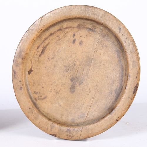 167 - TWO 18TH CENTURY SYCAMORE PLATES OR PLATTERS, ENGLISH. One with a moulded flat rim and sides, 21.5cm... 