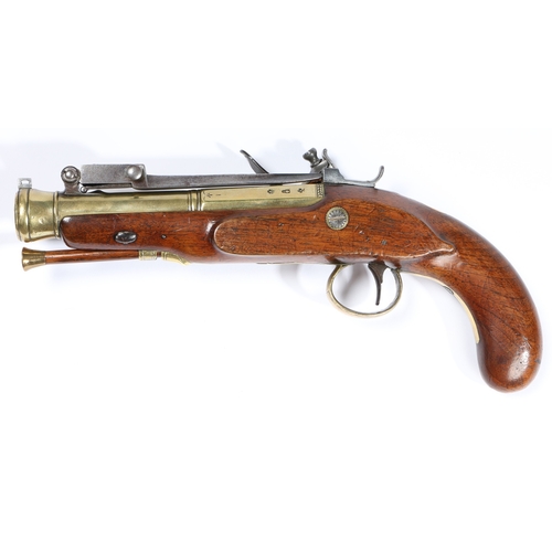 170 - AN EARLY 19TH CENTURY BRASS-BARRELLED FLINTLOCK BLUNDERBUSS PISTOL, BY BLANCH OF LONDON. Signed engr... 