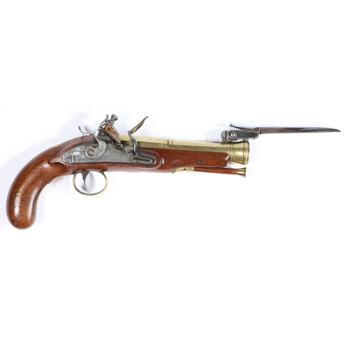 170 - AN EARLY 19TH CENTURY BRASS-BARRELLED FLINTLOCK BLUNDERBUSS PISTOL, BY BLANCH OF LONDON. Signed engr... 