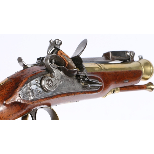 170 - AN EARLY 19TH CENTURY BRASS-BARRELLED FLINTLOCK BLUNDERBUSS PISTOL, BY BLANCH OF LONDON. Signed engr... 