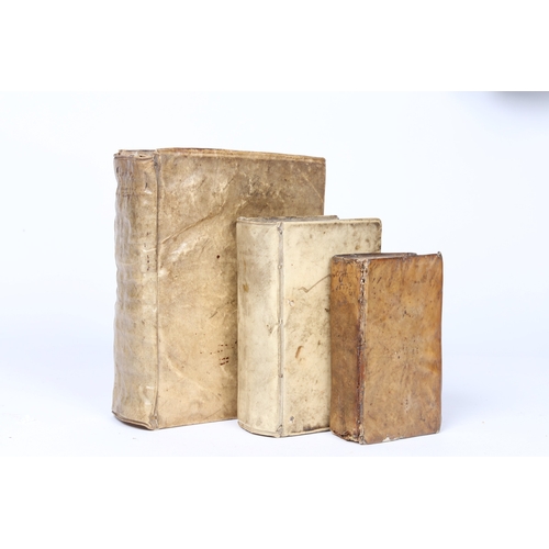 32 - THREE 16TH/17TH CENTURY VELLUM BOUND BOOKS. One dated 1560, pub. Jacob van Meurs, 'Beschryvingh Der ... 