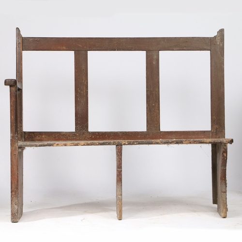 373 - AN 18TH CENTURY PAINTED PINE 'WALL' SETTLE, WEST COUNTRY/WELSH, CIRCA 1750-1800. Having an open back... 