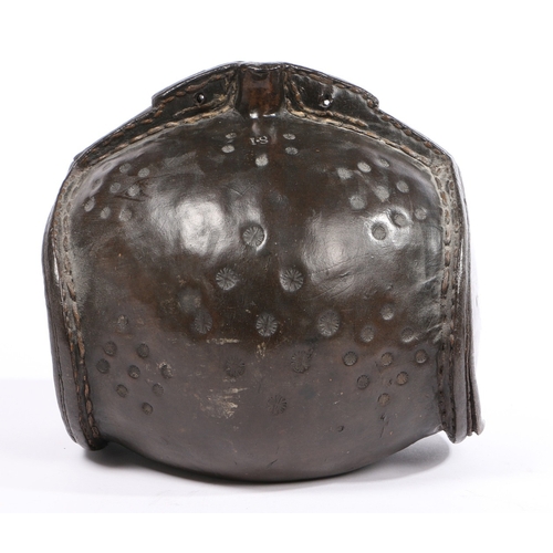 383 - A GOOD AND LARGE LEATHER COSTREL, ENGLISH, CIRCA 1700. Of typical barrel-form, with sloping shoulder... 