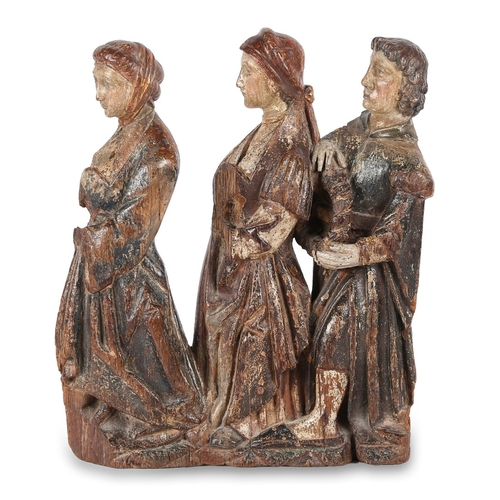 427 - A CHARMING AND SERENE 15TH CENTURY OAK AND POLYCHROME FIGURE GROUP, GERMAN OR SOUTH NETHERLANDISH, C... 