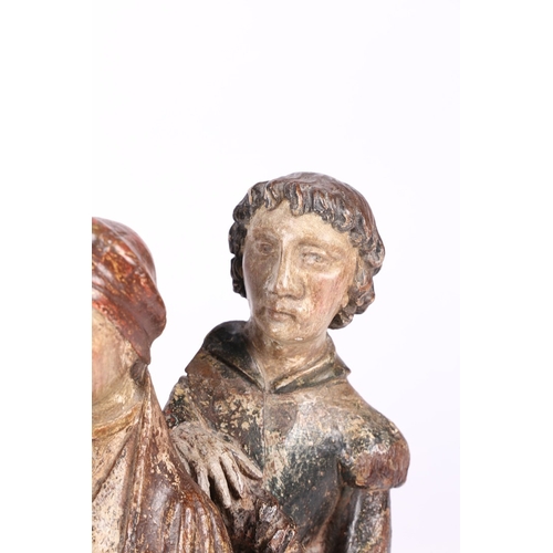 427 - A CHARMING AND SERENE 15TH CENTURY OAK AND POLYCHROME FIGURE GROUP, GERMAN OR SOUTH NETHERLANDISH, C... 