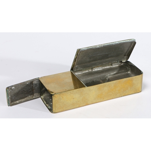 43 - AN EARLY 19TH CENTURY BRASS CLAY PIPE BOX, ENGLISH, CIRCA 1820-40. Of rectangular form, with three h... 