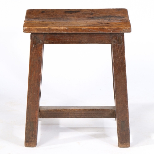 56 - A SMALL GEORGE III OAK JOINT STOOL, WELSH, CIRCA 1800. With one-piece rectangular top, shallow plain... 