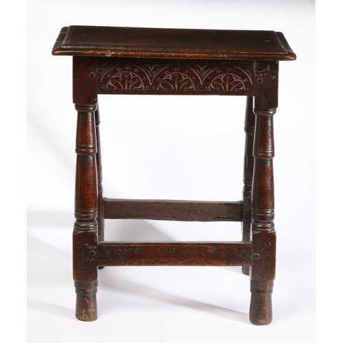 65 - A CHARLES I OAK JOINT STOOL, WEST COUNTRY, CIRCA 1630. The double-reeded top of uncommon design, nam... 