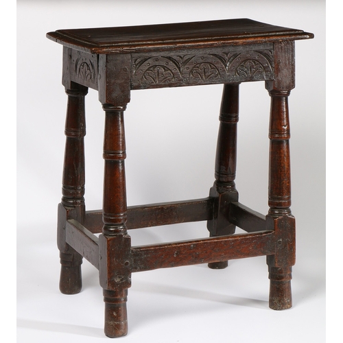 65 - A CHARLES I OAK JOINT STOOL, WEST COUNTRY, CIRCA 1630. The double-reeded top of uncommon design, nam... 