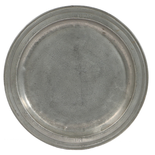 68 - A QUEEN ANNE PEWTER MULTI-REED NARROW RIM PLATE, BRISTOL, CIRCA 1710. With hallmarks to front rim an... 