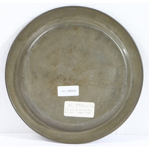 68 - A QUEEN ANNE PEWTER MULTI-REED NARROW RIM PLATE, BRISTOL, CIRCA 1710. With hallmarks to front rim an... 