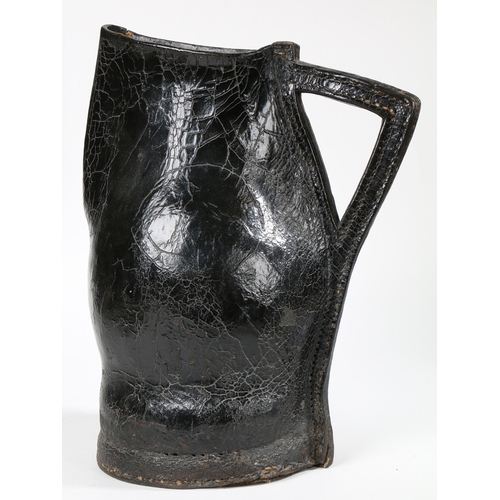 71 - A HIGHLY IMPRESSIVE AND RARE LEATHER BOMBARD, ENGLISH, CIRCA 1680-1700. In the form of a large jug, ... 