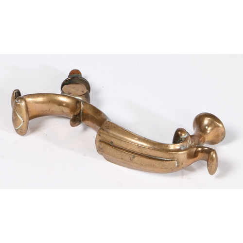 91 - A 19TH CENTURY BRONZE-ALLOY DOOR KNOCKER. Of S-form, with scroll terminals, height 21cm.