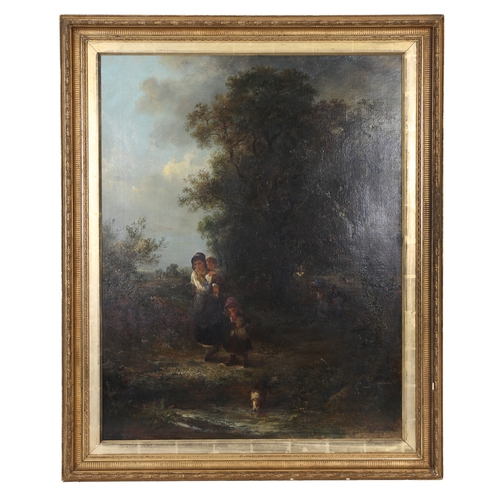 105 - EDWARD ROBERT SMYTHE (BRITISH, 1810-1899). Woodland Scene with Family Group and Dog by a Pool
 signe... 