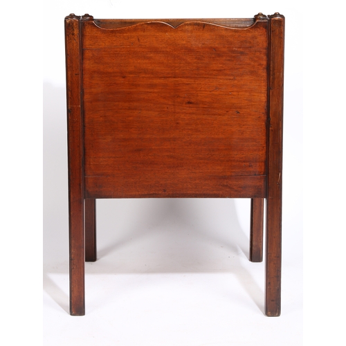 2 - A GEORGE III MAHOGANY TRAY TOP BEDSIDE COMMODE. having a wavy gallery above a sliding drawer raised ... 