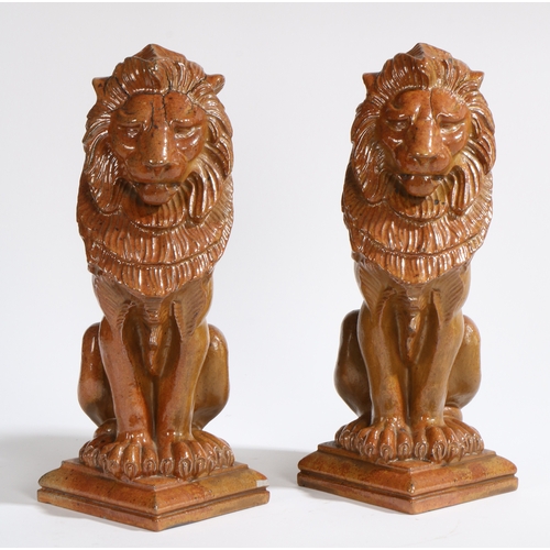 250 - ALFRED G HOPKINS (1884-1940), A PAIR OF SALT GLAZED STONEWARE LIONS. both stamped A G Hopkins - Lamb... 