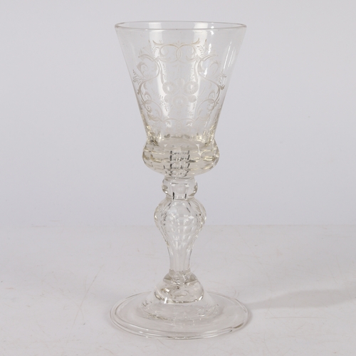 254 - AN EARLY TO MID 18TH CENTURY BOHEMIAN GOBLET OF LARGE FORM. circa 1725-40, having a inverted baluste... 