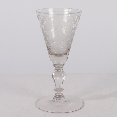 260 - AN 18TH CENTURY DUTCH SAXON ENGRAVED GOBLET. circa 1730, the bowl engraved with a floral deign and p... 