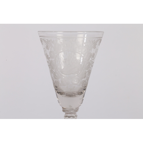 260 - AN 18TH CENTURY DUTCH SAXON ENGRAVED GOBLET. circa 1730, the bowl engraved with a floral deign and p... 