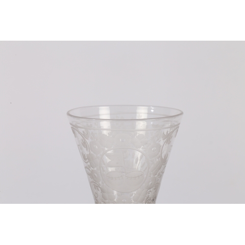 260 - AN 18TH CENTURY DUTCH SAXON ENGRAVED GOBLET. circa 1730, the bowl engraved with a floral deign and p... 