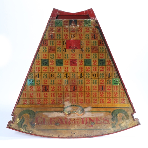 269 - AN EARLY 20TH CENTURY FAIRGROUND GAME BOARD 'CLEAR THE LINES'. hand painted on canvas then attached ... 