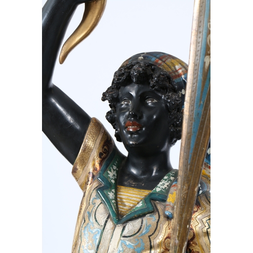 61 - A 19TH CENTURY VENETIAN CARVED WOODEN BLACKAMOOR FLOOR STANDING LAMP. modelled as a Gondolier standi... 