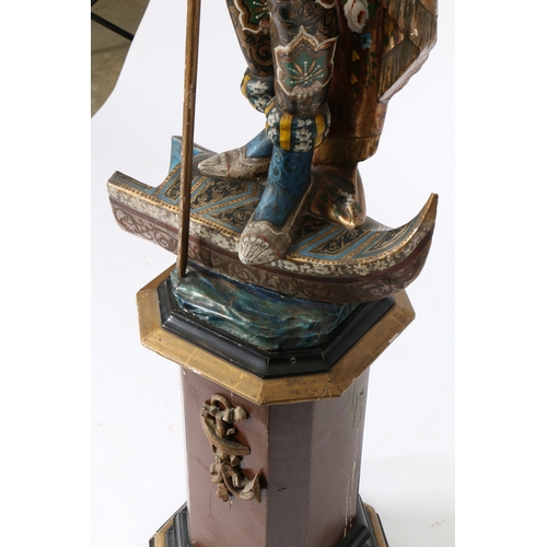 61 - A 19TH CENTURY VENETIAN CARVED WOODEN BLACKAMOOR FLOOR STANDING LAMP. modelled as a Gondolier standi... 