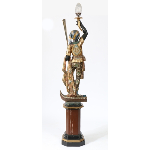 61 - A 19TH CENTURY VENETIAN CARVED WOODEN BLACKAMOOR FLOOR STANDING LAMP. modelled as a Gondolier standi... 