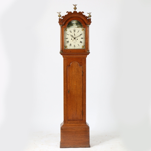 69 - A MID 19TH CENTURY OAK CASED 8 DAY LONGCASE CLOCK BY GISCARD OF ELY. the arched hood with eagle and ... 