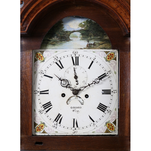 69 - A MID 19TH CENTURY OAK CASED 8 DAY LONGCASE CLOCK BY GISCARD OF ELY. the arched hood with eagle and ... 