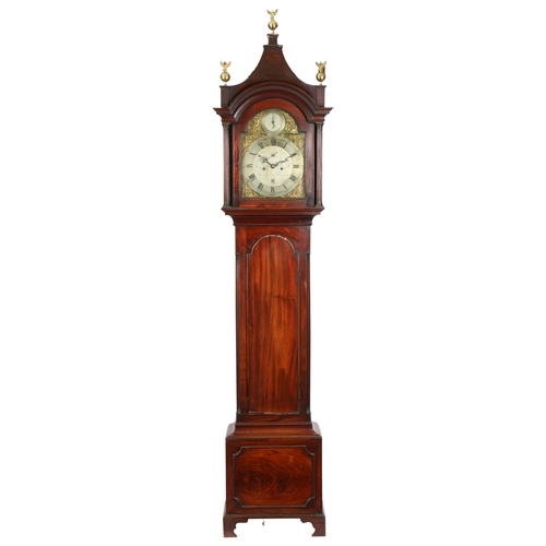 70 - A LATE 18TH CENTURY MAHOGANY 8 DAY LONGCASE CLOCK BY GEORGE LACY OF PORTSMOUTH. hood with eagle and ... 
