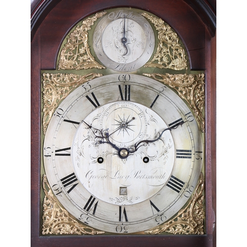 70 - A LATE 18TH CENTURY MAHOGANY 8 DAY LONGCASE CLOCK BY GEORGE LACY OF PORTSMOUTH. hood with eagle and ... 