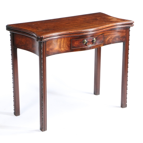 79 - A 19TH CENTURY MAHOGANY CHIPPENDALE STYLE TEA TABLE. of serpentine form, having a single drawer to t... 
